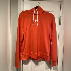 Under Armour Size S Orange Coral Loose Fit Logo Pullover Hoodie Sweatshirt